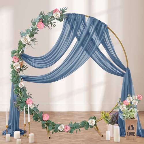 DeZerlor Wedding Arch Draping Fabric 29" x 20 FT Drapes for Backdrop Sheer Curtains for Romantic Bridal Baby Shower Decorations Ceremony Birthday Party Outdoor Events, Dusty Blue - color: Dusty Blue