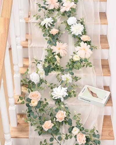 Waipfaru 2Pcs 6Ft Eucalyptus Greenery Garland with Flowers, Flower Rose Garland Decorations for Wedding Table Runner Centerpieces Backdrop Party Room Decor (White) - color: Champagne-6.07ft, size: 2 Pack