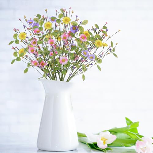 Yawwind 6 PCs Artificial Summer Flowers 17 Inches Spring Flower Branches Faux Floral Picks with Daisy Wildflowers for Vase Home Indoors Flower Arrangements Table Centerpieces Decor