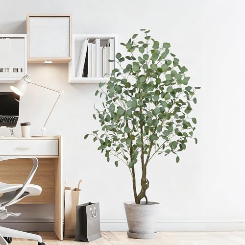 Artificial Eucalyptus Tree 5FT - Large Faux Plants Indoor Tree with 520 Leaves and Realistic Trunks, 60" Tall Fake Tropical Plant in Pot Artificial Floor Plant for Home Living Room Porch Office Decor - size: 5ft