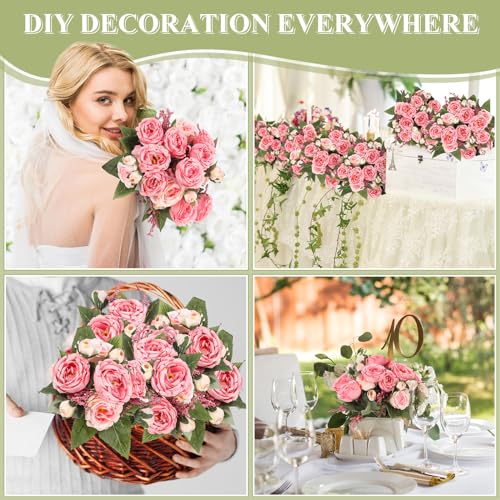 8 Bundles Artificial Peonies Flowers Boho Faux Flowers Arrangements Artificial Centerpiece Spring Bouquet Floral Wedding Decoration for Vase(Pink Color) - color: Pink Color