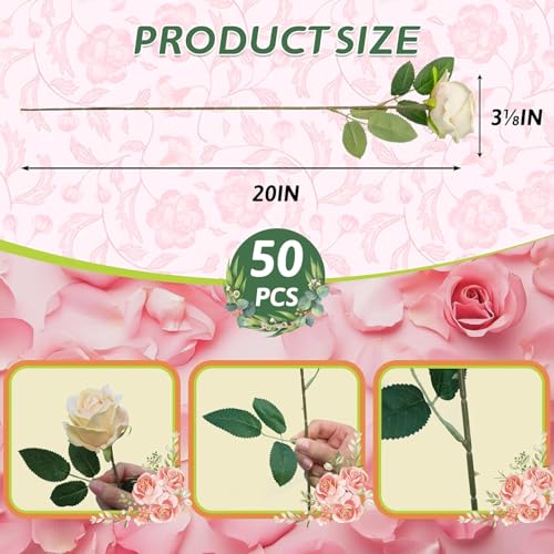 100 PCS Fake Champagne Roses, Artificial Champagne Flowers Bulk Realistic Silk Faux Rose with Stems for Wedding Decoration Anniversary Bridal Bouquet DIY Floral Arrangement Romantic Home Decor Gifts - color: Champagne, size: 100 Pcs