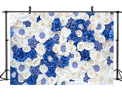 10X8FT Floral Backdrop Blue and White Roses Paper Flower Wall Decor Thin Vinyl Material Wedding Party Photography Background DH-87 - size: 10X8FT