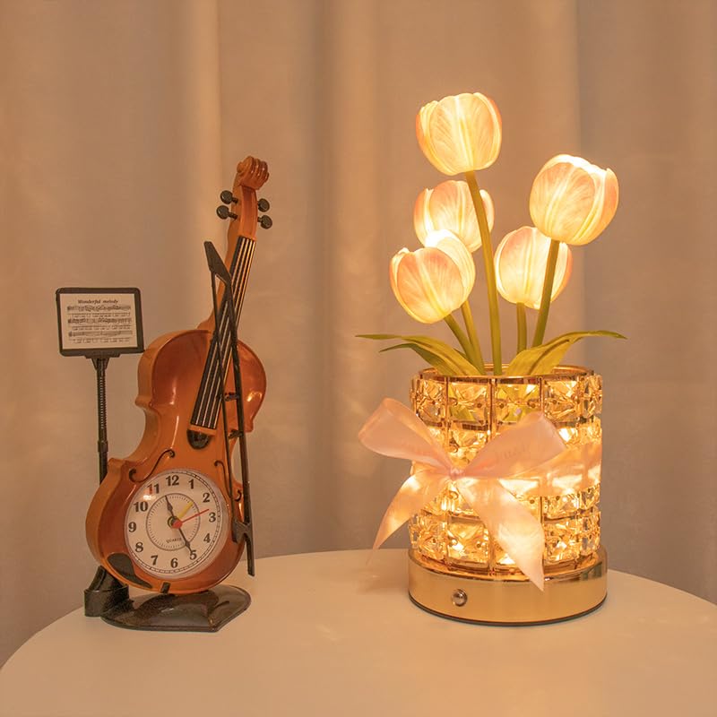 Tulip Flower Planet Lamp with Remote Control, Rechargeable Cordless Touch Dimming Artificial Flower Desk Lamp, LED Night Light Romantic Gifts for Girl Women Grandmother (Touch Control) - style: Touch control