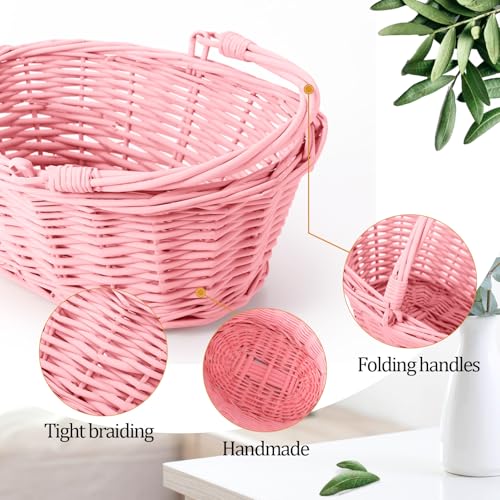 Barydat Small Wicker Basket with Handle Flower Girl Baskets Oval Willow Woven Braided Gift Basket for Weddings Picnic Baby Shower Home Garden Decor(6 Pcs,Pink,9" x 7" x 4") - color: Pink, size: 9" x 7" x 4"
