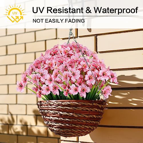 AGIRL 24 Bundles Artificial Flowers for Outdoor,No Fade Fake Plastic Flowers Faux Plants for Decoration Hanging Planters Indoor Outside Garden Porch Window Box Home Wedding Farmhouse - color: Pink, size: 24