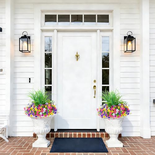 INQCMY Artificial Flowers for Outdoors UV Resistant, 14 Bundles Fake Plants Realistic Silk Flowers with Faux Ferns for Outside Planters Home Porch Patio Garden Back Yard Spring Summer Decoration - color: Deep Purple Rose Red White Yellow