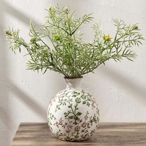 5.98" Ceramic Flower Decorative Antique Vase, Vintage Rustic Chinoiserie Floral Vase for Home Decor, Living Room, Bookshelf, Office, Entryway, Garden, Tuscan Decor, Chinoiserie Decor - color: Green and Beige- 5.98"