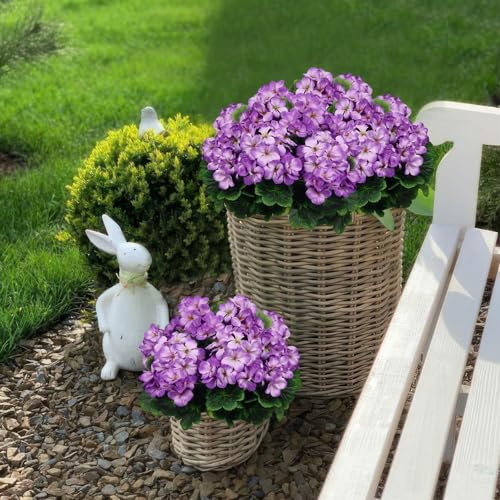 2 Pcs Artificial Geraniums for Outdoors Silk Cemetery Flowers Purple Faux Flowers Geraniums for Planter Outdoor Garden Patio Grave Cemetary Vase Centerpiece Indoor Porch Decor - color: Purple 2