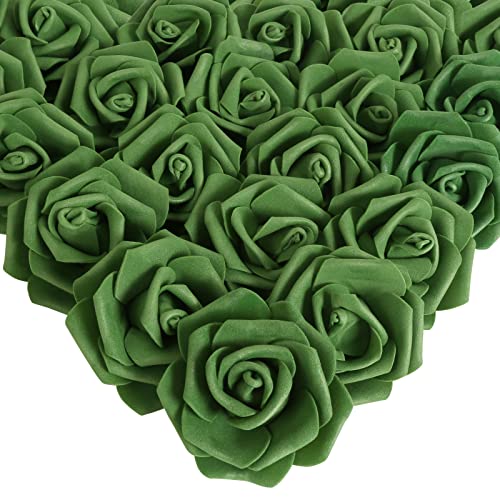 IPOPU 100 Pcs Artificial Foam Roses Heads, 3Inch Stemless Faux Roses Bulk Fake Flowers Heads for Crafts,Wall Decorations, DIY Wedding Baby Shower Centerpieces Party Tables Home Decor(Army Green) - color: Army Green