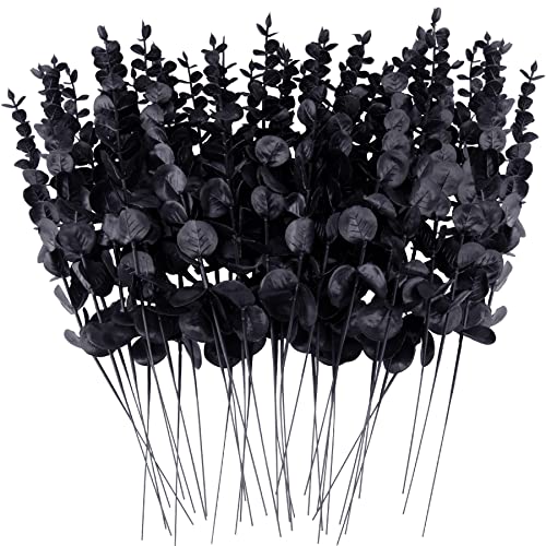FEQO 36 Pcs Black Eucalyptus Stems Artificial Leaves Faux Eucalyptus Stems Branches 15 inch for Wedding Bouquet Home Decor - color: Black, size: 36 pcs