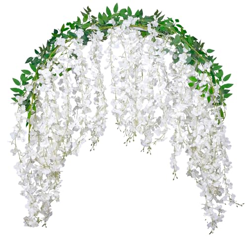 BSMYBO 3 Pack 18FT Wisteria Artificial Flower Garlands White Wisteria Hanging Flower Vine Faux Wisteria Garland Silk Wisteria Flower Arch for Wedding Arch Party Ceremony Wall Backdrop Decoration - color: White