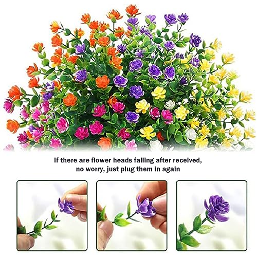 6 Bundles Artificial Fall Flowers for Outdoors,UV Resistant Fake Plastic Plants Artificial Shrubs Fall Flowers Decor of Vase and Outside Window Box, Ferns Plants for Planter-Yellow - color: Yellow, size: 6PCS