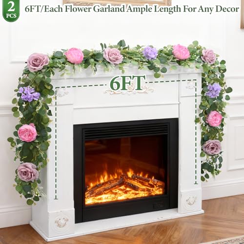 Livole 6 FT Artificial Flower Garland Real Touch Fake Pink Floral Rose Peony Garland with Eucalyptus Flower Hanging Vine for Wedding Table Centerpieces Backdrop Party Arch Home Decorations - color: Pink, size: 1 Pc