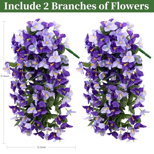 Artificial Bougainvillea Hanging Flowers Plants - 2 PCS faux Bougainvillea artificial flowers with Long Trailing Vines for Outdoor Decoration, Perfect for Porch, Garden (Purple & Light Purple Mix) - color: Purple & Light Purple Mix