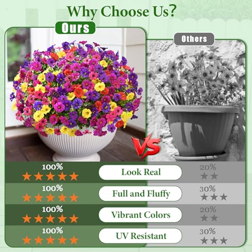 Yastouay Artificial Flowers for Outdoors, 22 Bundles UV Resistant Artificial Outdoor Flowers, Realistic Fake Outdoor Flowers Plant Faux Flowers for Outdoor Planters Front Porch Patio Window Box - color: Purple+fuchsia+deep Purple+red+yellow, size: 22 Bund