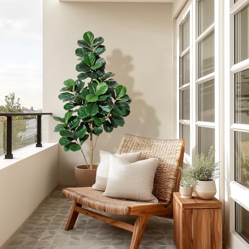 6 ft Fiddle Leaf Fig Tree Artificial with 108 Leaves - Realistic Faux Ficus Lyrata Trees in 9 in Grey Planter Pot, Indoor Fake Floor Plants for Home Office Living Room Decor, Housewarming Gift - color: With Black Planter, size: 6ft