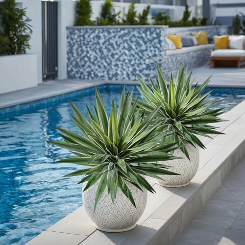Artificial Agave Plant Fake Agave Planters for Indoor Outdoor Faux Agave Plants Real Touch Realistic Greenery for Home Living Room Office Bathroom Garden Front Porch Patio Decor (16inch-2 Pcs White) - size: 16inch-2 Pcs White