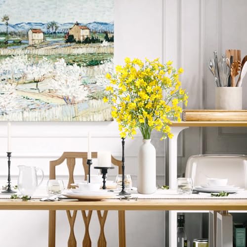 Artificial Flowers 8PCS Silk Flowers with Long Stems, Fake Flowers Bulk Fake Babys Breath, Yellow Flowers for Tall Vase Outdoor Garden Wedding Party Home Table Centerpiece - color: Yellow