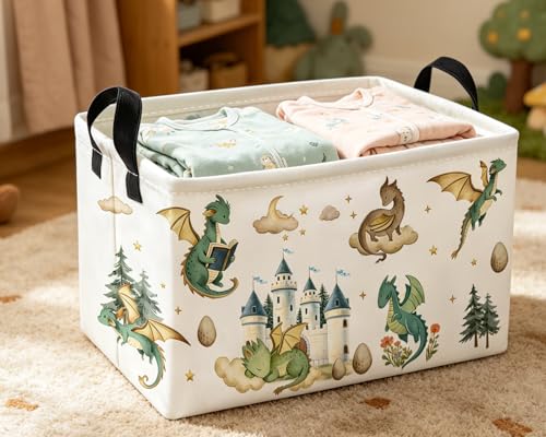 Essme Rectangular Kids Baskets,Dinosaur Storage Box,Cute Basket for Kids with Handles for Room Decor, Book Bins,Shelf Basket.（Castle Dinosaurs - color: Castle Dinosaurs