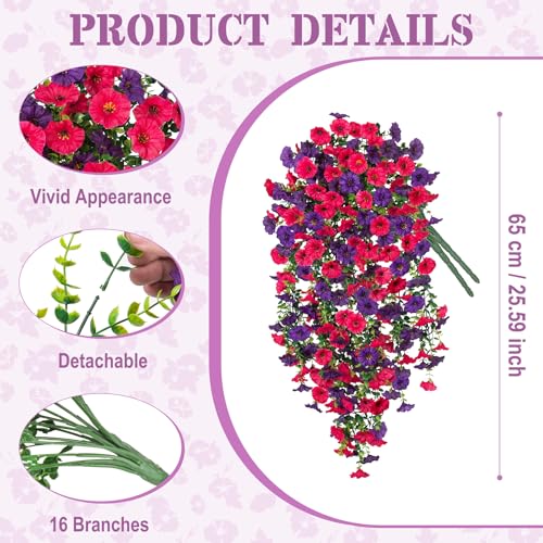 Artificial Hanging Flowers for Outdoor, 2pcs Fake Plants Long Vine Morning Glory Eucalyptus, Spring Summer UV Resistant Realistic Faux Greenery Indoor Outside Patio Porch Garden Decor, Hot Pink Purple - color: Hot Pink Dark Purple