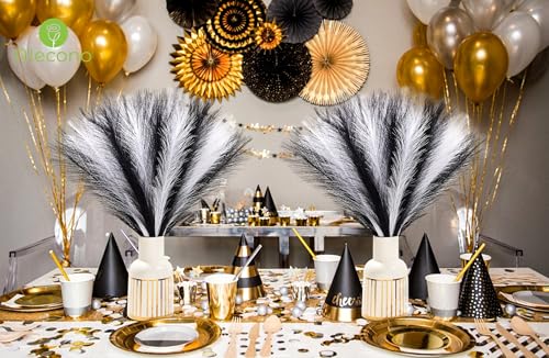 Alecono 𝟯𝟬𝙋𝙘𝙨 Pampas Grass 17in, Black and White Pampas Grass for Home Decoration, Faux Pampas Grass Decor for Wedding Centerpieces Birthday Party - color: White, Black, size: 30pcs