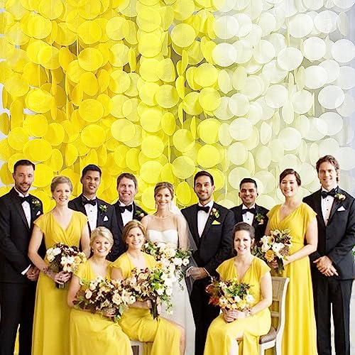 192Ft Yellow Party Decorations Ombre Yellow White Big Polka Dots Backdrop Streamer Gradient Yellow Tissue Paper Circle Dot Hanging Garland for Lemon Bee Sunflower Birthday Baby Shower Party Supplies - color: Ombre Yellow