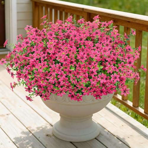 Bassion 20 Bundles Artificial Flowers for Outdoors Decorations, UV Resistant Faux Plants Fake Silk Flowers for Outside Daisy Hanging Planters Window Box Front Door Porch Patio Yard Home Decor - color: Rose Red