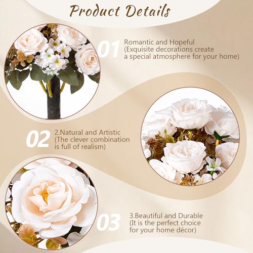 Yunlly 2 Set Artificial Boxwood Topiary Ball Trees with Rose Flowers 19.7'' UV Resistant Faux Greenery Shrubs Bushes with Ground Spike for Wedding Indoor Outdoor Front Porch Decor(Beige) - color: Beige
