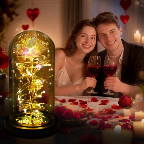Childom Mothers Day Mom Gifts for Mom,Birthday Gifts for Women Moms Grandma,Flowers for Delivery Prime,Colorful Light Up Rose in A Glass Dome,Anniversary Valentines Roses Gift for Her Wife Daughter - color: Multi Color Large