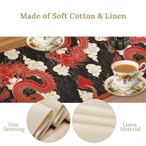 Chinese Dragon Table Runner, Aisa Mythological Abstract Art Print Table Runner for Kitchen Dining Wedding Party Holiday 13x36in - color: Aisa-1, size: 13x36in