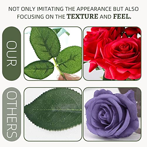 ZMZQ&flw Red Roses Artificial Flowers 12PCS, Real Touch Silk Flowers, Realistic Single Fake Flower with Stems Leaves - color: Red 12pcs