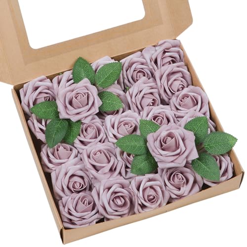 Artificial Flower 100pcs Real Touch Dusty Pink Rose Fake Foam Roses with Stems for DIY Wedding Bouquets Gifts Bulk Crafts Faux Floral Centerpieces Arrangements Home Party Tables Decorations - color: Dusty Pink, size: 100Pcs