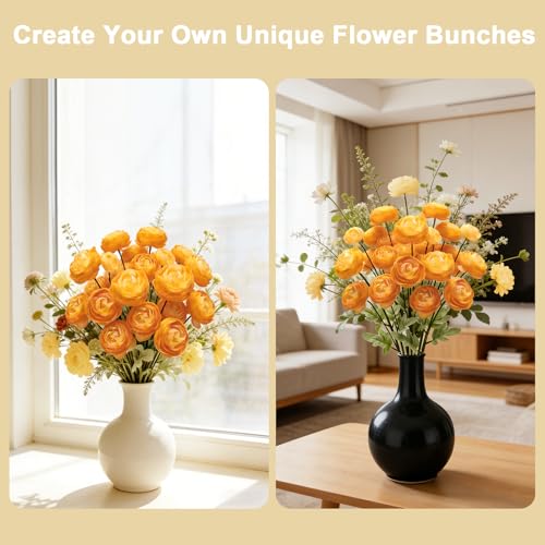 Artificial Silk Peony Fake Flowers,6PCS Artificial Faux Peonies Bulbs with 24 Silk Heads for Indoor Outdoor DIY Bouquets Wedding Centerpieces Home Decoration - color: Orange Yellow