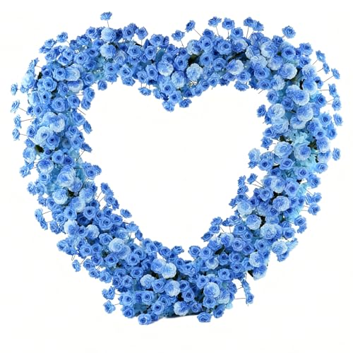 Heart-Shaped Rose Flower Arrangement - Floral Decor for Wedding Arch, Proposal, Party & Event Backdrops, Indoor Outdoor Use（Stand NOT Included） (Blue-White) - color: Blue-white