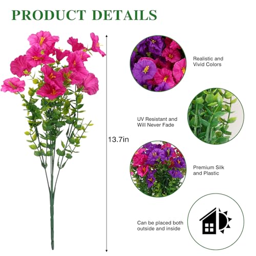 CEWOR Artificial Flowers for Outdoor Indoor, Fake Silk Morning Glory with Eucalyptus Leaves, Faux Flower for Garden Front Door Porch Planter Patio Home Decor (24 Bundles, Purple Fuchsia) - color: Purple Morning Glory