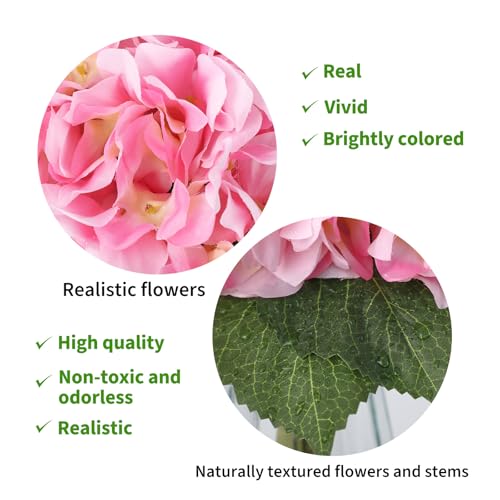 5-Piece Artificial Hydrangea Arrangement in Glass Vase - Fade-Resistant Silk Flowers with Faux Water for Table Centerpieces - color: Multi-hydrangea Stem in Vase, size: Pink