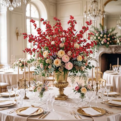 43.3’’ Red Delphinium Artificial Flowers 5pcs Long Stem Faux Larkspur Flowers Artificial Silk Flowers for Floor Vase Wedding Centerpiece Home Garden Decoration(Red) - color: Red