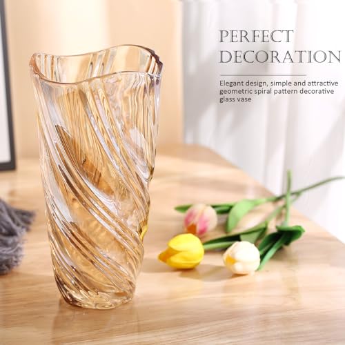 Glass Vase,Elegant Spiral Decorative Centerpiece for Home, Office,Wedding, Stylish Blown Glass Flower Vase - color: Amber, size: 9.4" Hight