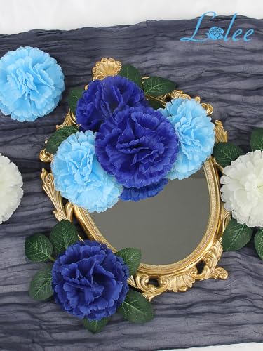 108pcs Carnation Head with Stem, Royal Blue White Artificial Flowers Carnations Bulk, 3.5" Silk Carnation Flower for Wedding Bouquet Table Centerpieces Floral Arrangement Funeral Cemetery Gravesite - color: Gradient Blue&white