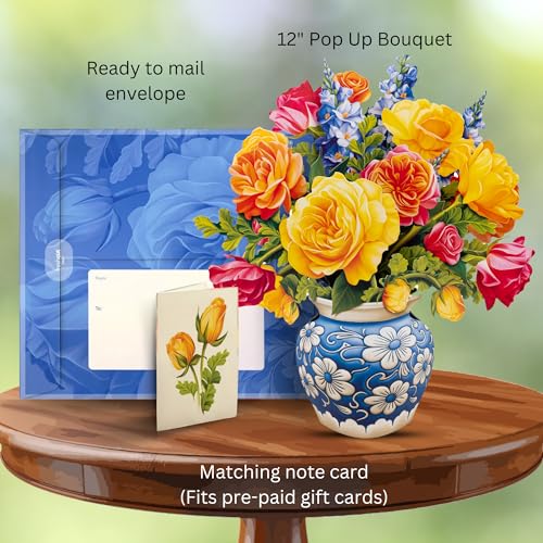 Freshcut Paper Pop Up Cards, Sorbet Roses, 12 Inch Life Sized Forever Flower Bouquet 3D Popup Greeting Card, Birthday Cards, Thank You Card, Blank Notecard & Envelope - color: Sorbet Roses, size: Classic