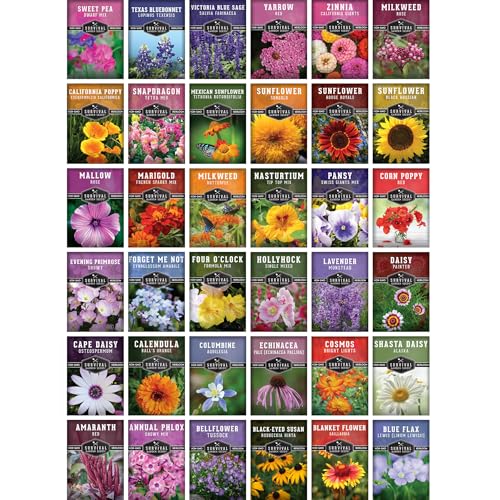 Flower Seeds Garden Kit - 36 Packs of Annual & Perennial Flowers for Planting – with Wildflowers for Pollinators, Bees, Butterflies | Heirloom Non-GMO Seed Starter Pack – Survival Garden Seeds