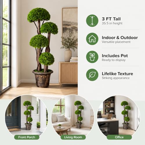 3FT Artificial Cypress Topiary Ball Tree for Home Office Front Porch