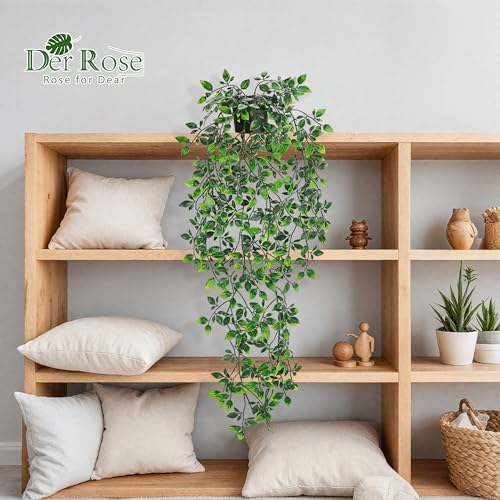 Der Rose 34'' Fake Hanging Plant Black Pot for Bathroom Wall Decor | 34'' cascading greenery with black pot for bathroom, shelf, office and wall decor; no watering needed
