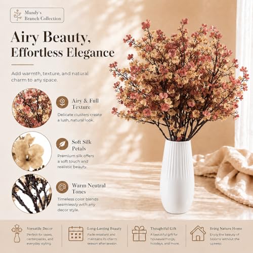 Mandy's 6 Bundles Artificial Beige Brown Baby’s Breath Flowers | 18.5 Inch Silk Gypsophila European Style Modern Home Decor Centerpiece Neutral Wedding Flower Arrangements - color: Beige Brown