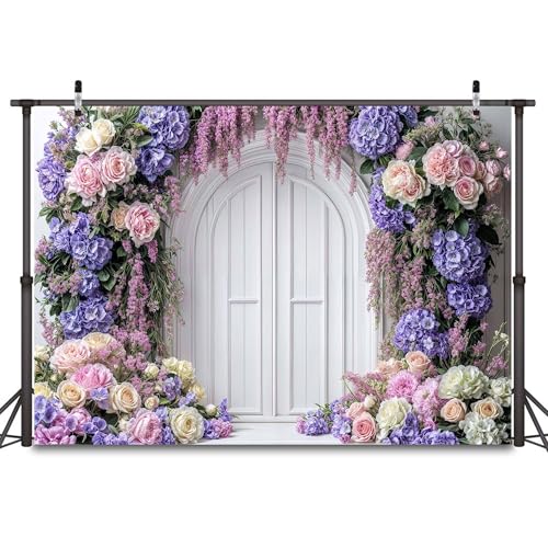 5 x 3 ft Purple Flower Floral Arch Backdrop Background Photography Flower Wall Lavender Backdrop Party Wedding Girls Birthday Princess Mother's Day Bridal Shower Anniversary Banner Decor Studio Photo - color: Purple01, size: 5X3FT