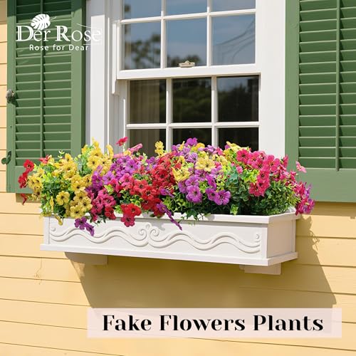 Der Rose 12 Bundles Artificial Flowers for Outdoors Fake Flowers Plants Spring Summer Decoration UV Resistant for Outside Home Porch Patio Garden Decor - color: Yellow / Red / Purple / Rose Red