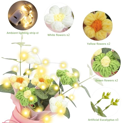Vynora Crochet Flowers Bouquet, Valentine's Day Crochet Bouquet of Flowers, Handmade Daisy Artificial Flowers with Card for Wedding, Birthday, Anniversary, Gift for Women (Yellow) - color: Yellow
