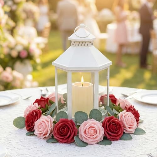 Lifewit Artificial Flowers, 50 Pcs Dark Red Foam Real Looking Roses with Stems, Fake Roses for DIY Wedding Bouquets, Centerpieces Arrangements, Valentine Decorations - color: Dark Red