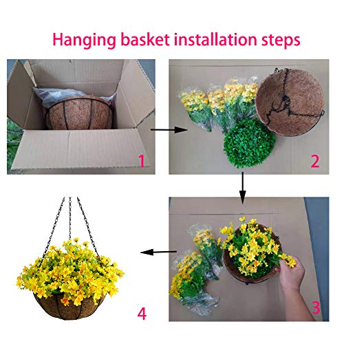 Lopkey Artificial Daisy Flowers Outdoor Indoor Patio Lawn Garden Hanging Basket with Chain Flowerpot